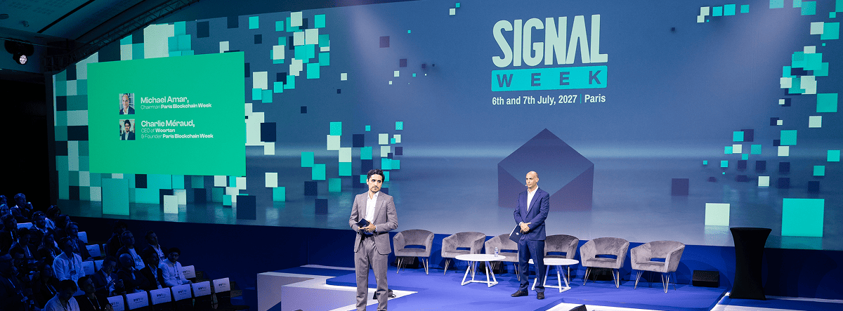 Stage visual announcing Signal Week in Paris on 6 and 7 July 2027